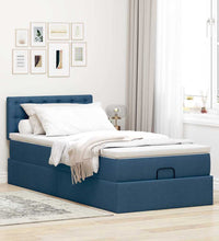 Ottoman-Bett mit Matratze & LEDs Blau 90x190 cm Stoff