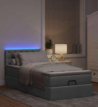 Ottomane Bett mit Matratze & LEDs Hellgrau 90x200 cm Stoff