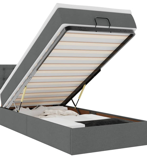 Ottomane Bett mit Matratze & LEDs Dunkelgrau 90x200 cm Stoff