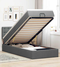 Ottomane Bett mit Matratze & LEDs Dunkelgrau 90x200 cm Stoff