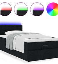 Ottoman-Bett mit Matratze & LEDs Schwarz 90x200 cm Stoff