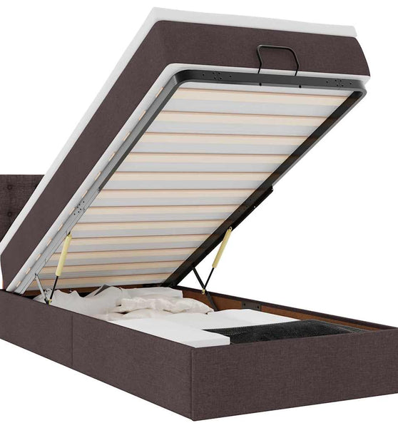 Ottomane Bett mit Matratze & LEDs Dunkelbraun 90x200 cm Stoff