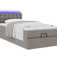 Ottomane Bett mit Matratze & LEDs Taupe 90x200 cm Stoff