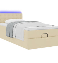 Ottomane Bett mit Matratze & LEDs Creme 90x200 cm Stoff