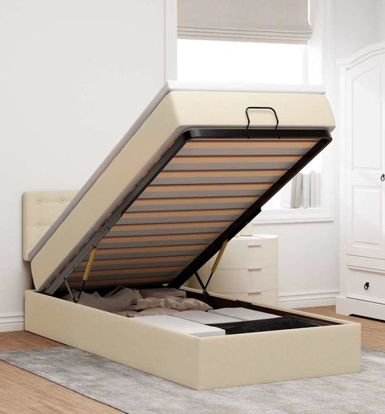 Ottomane Bett mit Matratze & LEDs Creme 90x200 cm Stoff