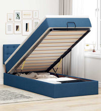 Ottomane Bett mit Matratze & LEDs Blau 90x200 cm Stoff