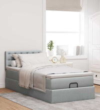 Ottoman-Bett mit Matratze & LEDs Hellgrau 100x200 cm Stoff