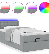 Ottoman-Bett mit Matratze & LEDs Hellgrau 100x200 cm Stoff