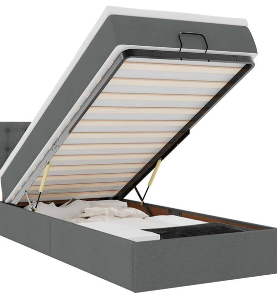 Ottoman-Bett mit Matratze & LEDs Dunkelgrau 100x200 cm Stoff