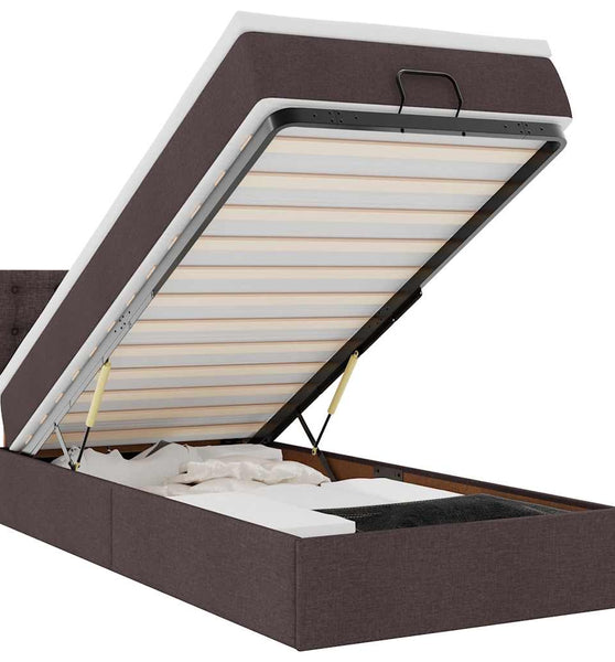 Ottoman-Bett mit Matratze & LEDs Dunkelbraun 100x200 cm Stoff