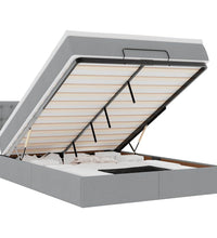 Ottoman-Bett mit Matratze & LEDs Hellgrau 140x200 cm Stoff