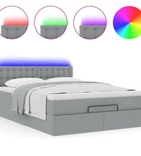 Ottoman-Bett mit Matratze & LEDs Hellgrau 140x200 cm Stoff