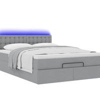 Ottoman-Bett mit Matratze & LEDs Hellgrau 140x200 cm Stoff