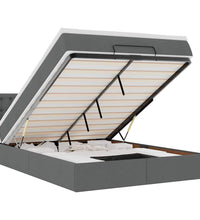 Ottomane Bett mit Matratze & LEDs Dunkelgrau 140x200 cm Stoff