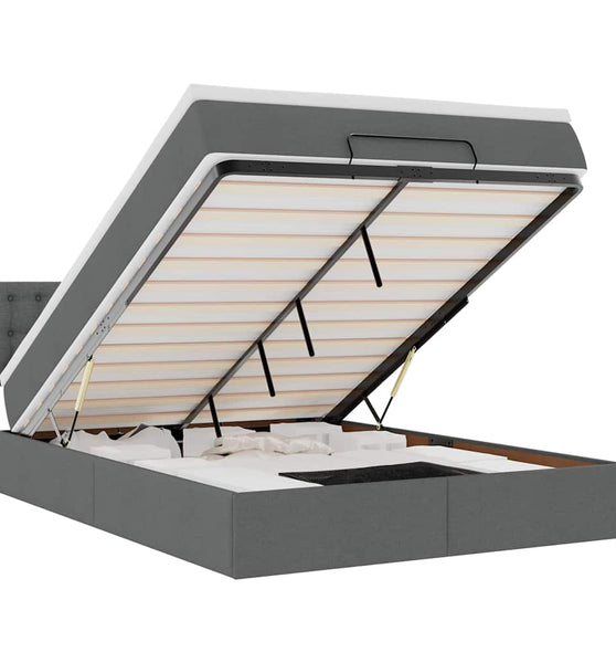 Ottomane Bett mit Matratze & LEDs Dunkelgrau 140x200 cm Stoff