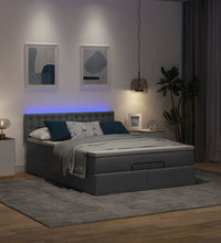 Ottomane Bett mit Matratze & LEDs Dunkelgrau 140x200 cm Stoff