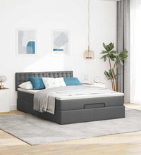 Ottomane Bett mit Matratze & LEDs Dunkelgrau 140x200 cm Stoff