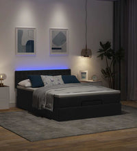 Ottomane Bett mit Matratze & LEDs Schwarz 140x200 cm Stoff