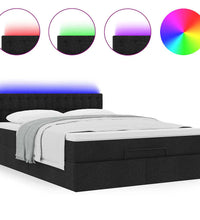 Ottomane Bett mit Matratze & LEDs Schwarz 140x200 cm Stoff