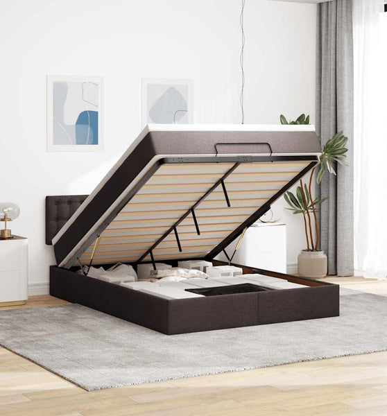 Ottoman-Bett mit Matratze & LEDs Dunkelbraun 140x200 cm Stoff