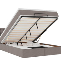 Ottomane Bett mit Matratze & LEDs Taupe 140x200 cm Stoff