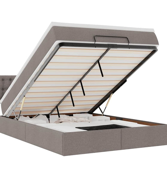 Ottomane Bett mit Matratze & LEDs Taupe 140x200 cm Stoff