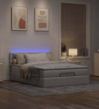 Ottomane Bett mit Matratze & LEDs Taupe 140x200 cm Stoff