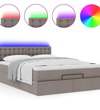 Ottomane Bett mit Matratze & LEDs Taupe 140x200 cm Stoff