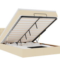 Ottomane Bett mit Matratze & LEDs Creme 140x200 cm Stoff