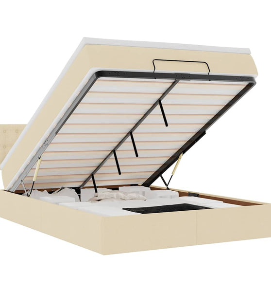 Ottomane Bett mit Matratze & LEDs Creme 140x200 cm Stoff