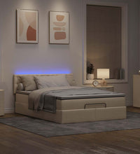 Ottomane Bett mit Matratze & LEDs Creme 140x200 cm Stoff