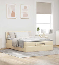 Ottomane Bett mit Matratze & LEDs Creme 140x200 cm Stoff