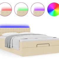 Ottomane Bett mit Matratze & LEDs Creme 140x200 cm Stoff