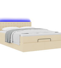 Ottomane Bett mit Matratze & LEDs Creme 140x200 cm Stoff