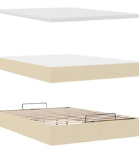 Ottomane Bett mit Matratze & LEDs Creme 140x200 cm Stoff