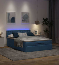Ottoman-Bett mit Matratze & LEDs Blau 140x200 cm Stoff