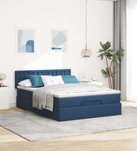 Ottoman-Bett mit Matratze & LEDs Blau 140x200 cm Stoff