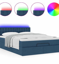 Ottoman-Bett mit Matratze & LEDs Blau 140x200 cm Stoff