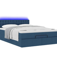 Ottoman-Bett mit Matratze & LEDs Blau 140x200 cm Stoff