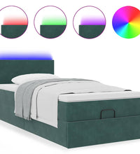 Ottomane Bett mit Matratze & LEDs Dunkelgrün 80x200 cm Samt
