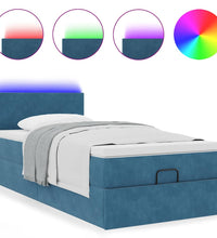 Ottomane Bett mit Matratze & LEDs Dunkelblau 80x200 cm Samt