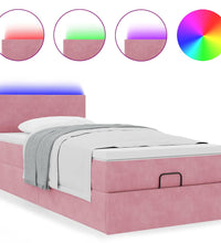 Ottomane Bett mit Matratze & LEDs Rosa 80x200 cm Samt