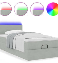 Ottoman-Bett mit Matratze & LEDs Hellgrau 90x190 cm Samt