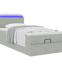 Ottoman-Bett mit Matratze & LEDs Hellgrau 90x190 cm Samt
