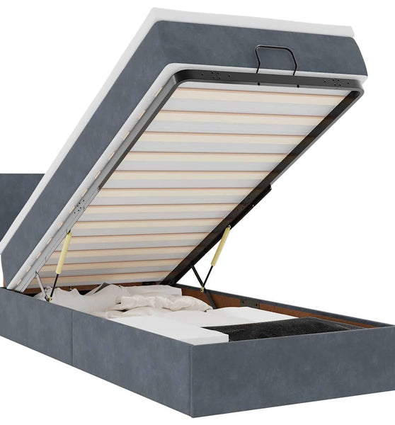 Ottoman-Bett mit Matratze & LEDs Dunkelgrau 90x190 cm Samt