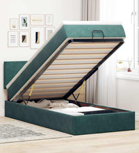 Ottoman-Bett mit Matratze & LEDs Dunkelgrün 90x190 cm Samt