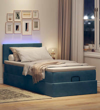 Ottoman-Bett mit Matratze & LEDs Dunkelblau 90x190 cm Samt