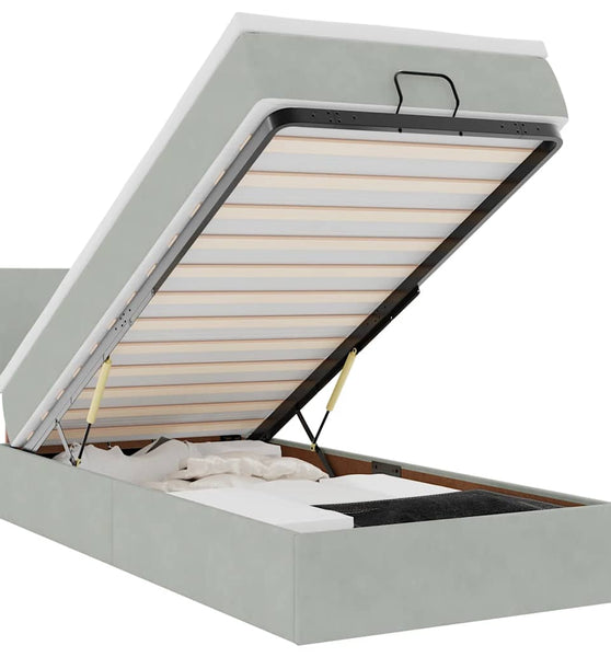 Ottoman-Bett mit Matratze & LEDs Hellgrau 90x200 cm Samt