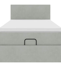 Ottoman-Bett mit Matratze & LEDs Hellgrau 90x200 cm Samt