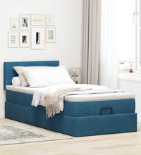 Ottoman-Bett mit Matratze & LEDs Dunkelblau 90x200 cm Samt